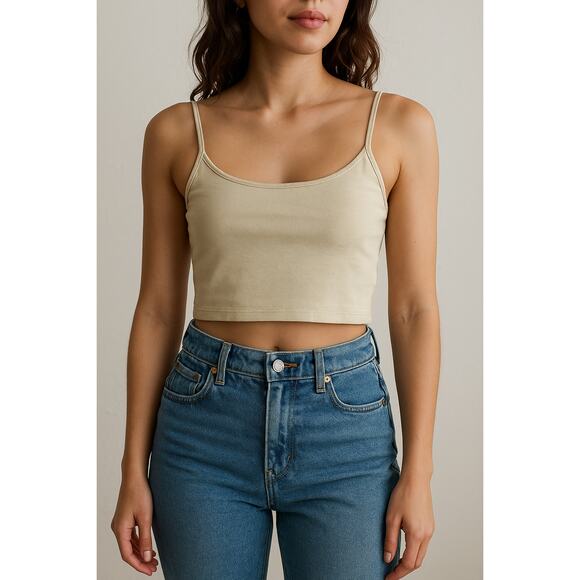 Express Tricot Beige Cami Tank Top Medium Cotton Stretch - Picture 1 of 4